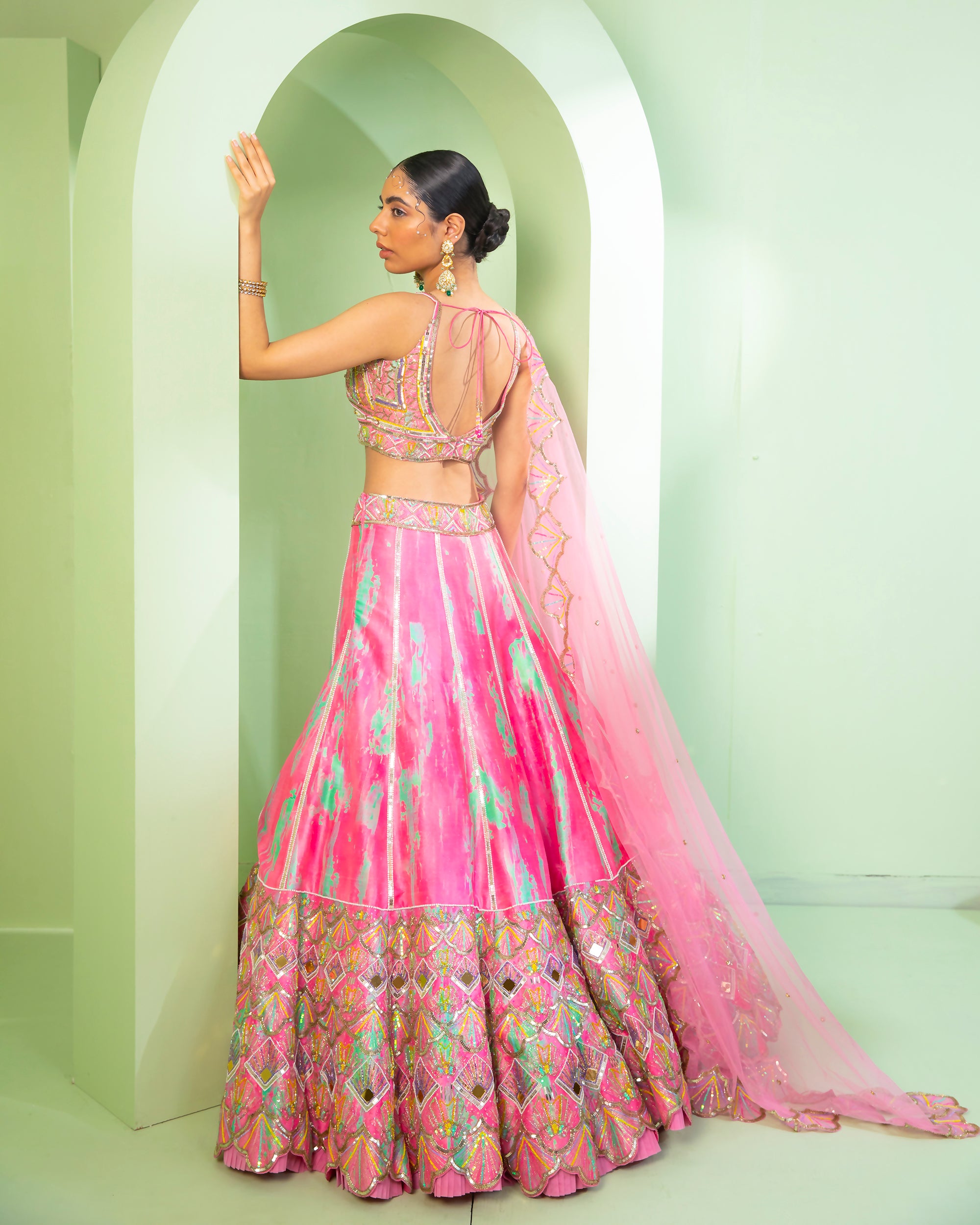 Lime Green With Pink Border Silk Traditional Saree – paanericlothing