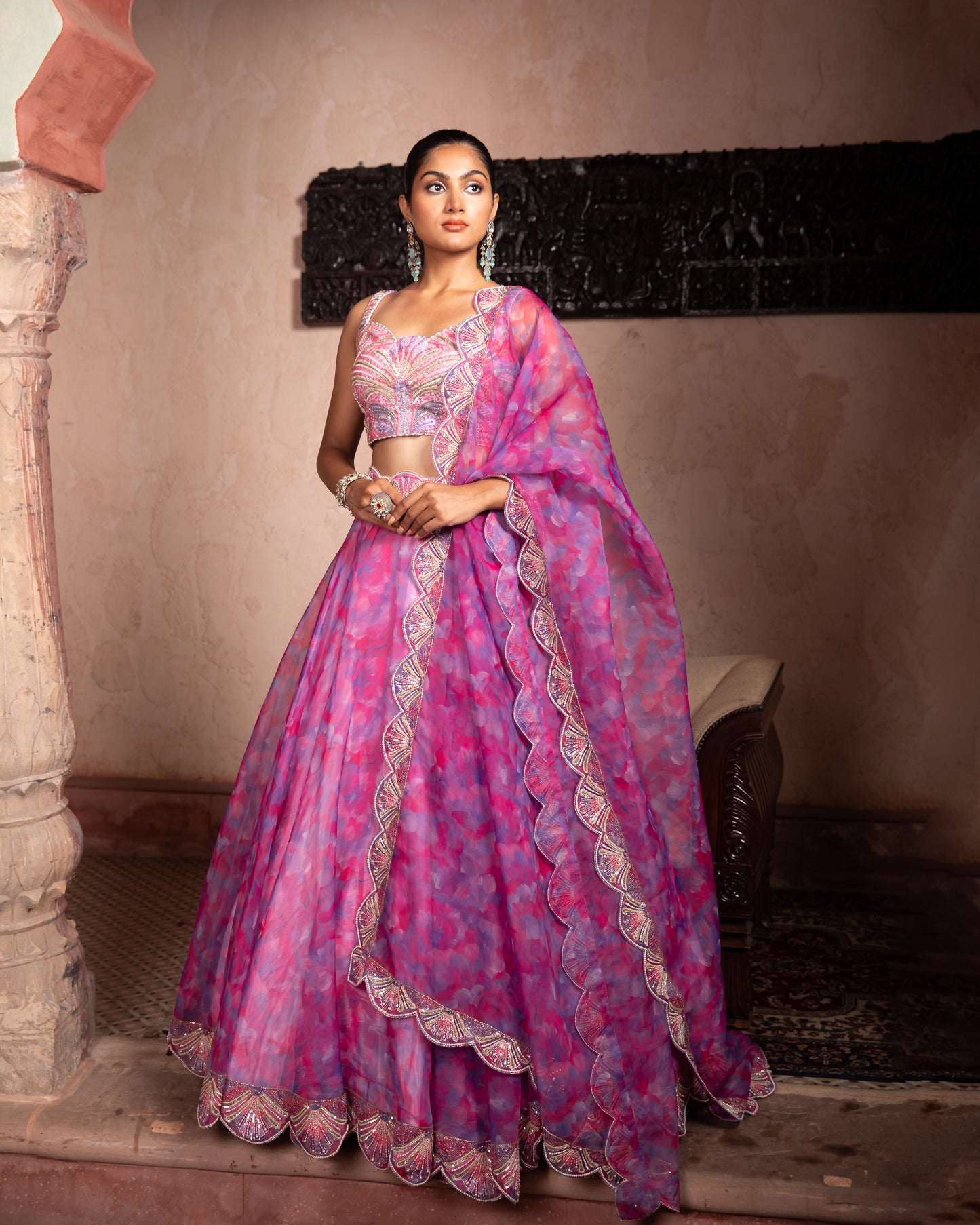 PINK BLUE ORGANZA LEHENGA