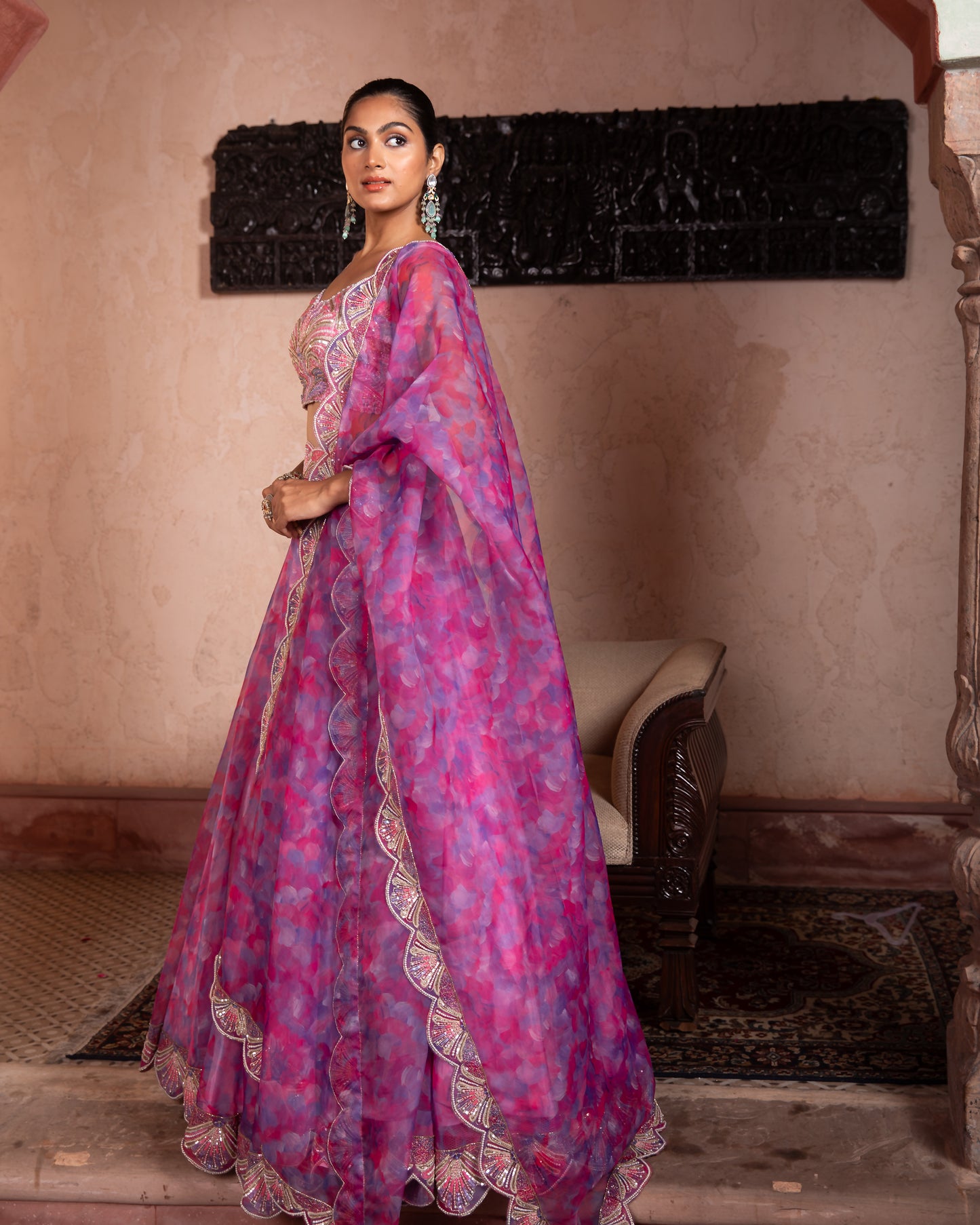 PINK BLUE ORGANZA LEHENGA