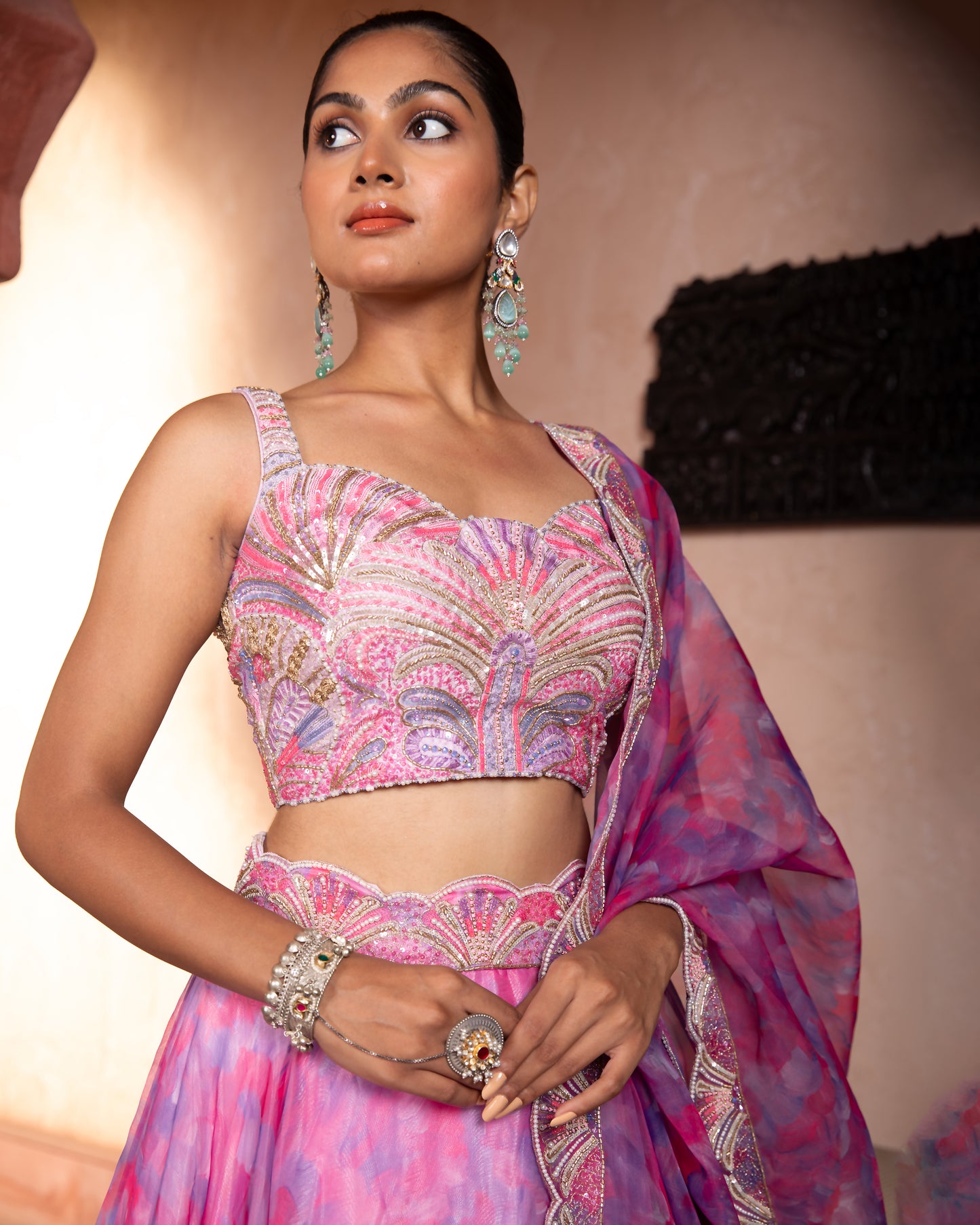 PINK BLUE ORGANZA LEHENGA