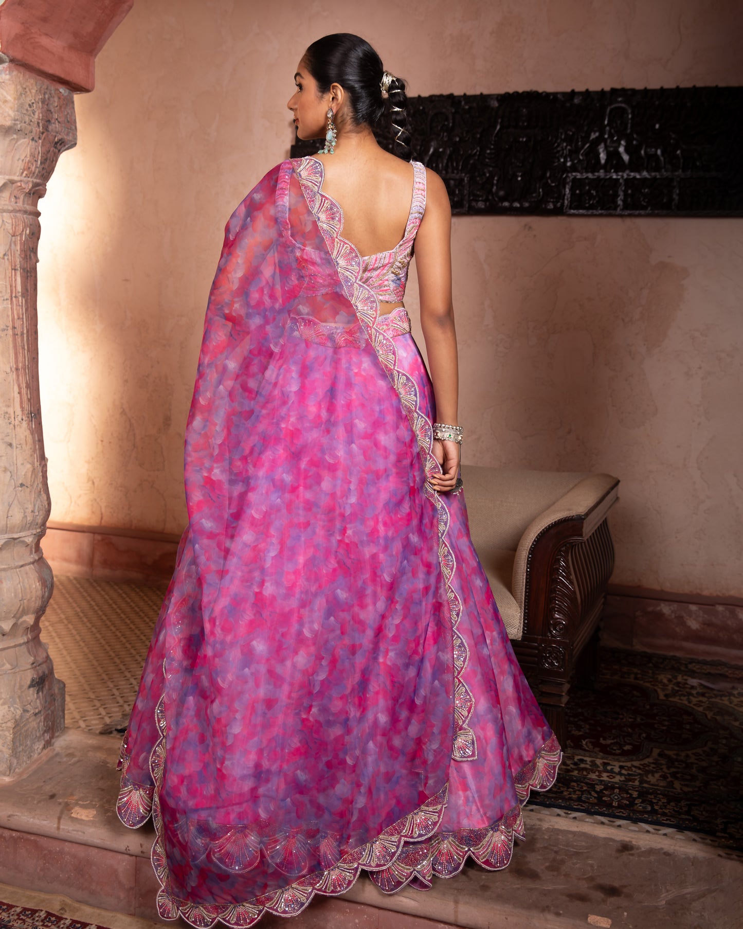 PINK BLUE ORGANZA LEHENGA