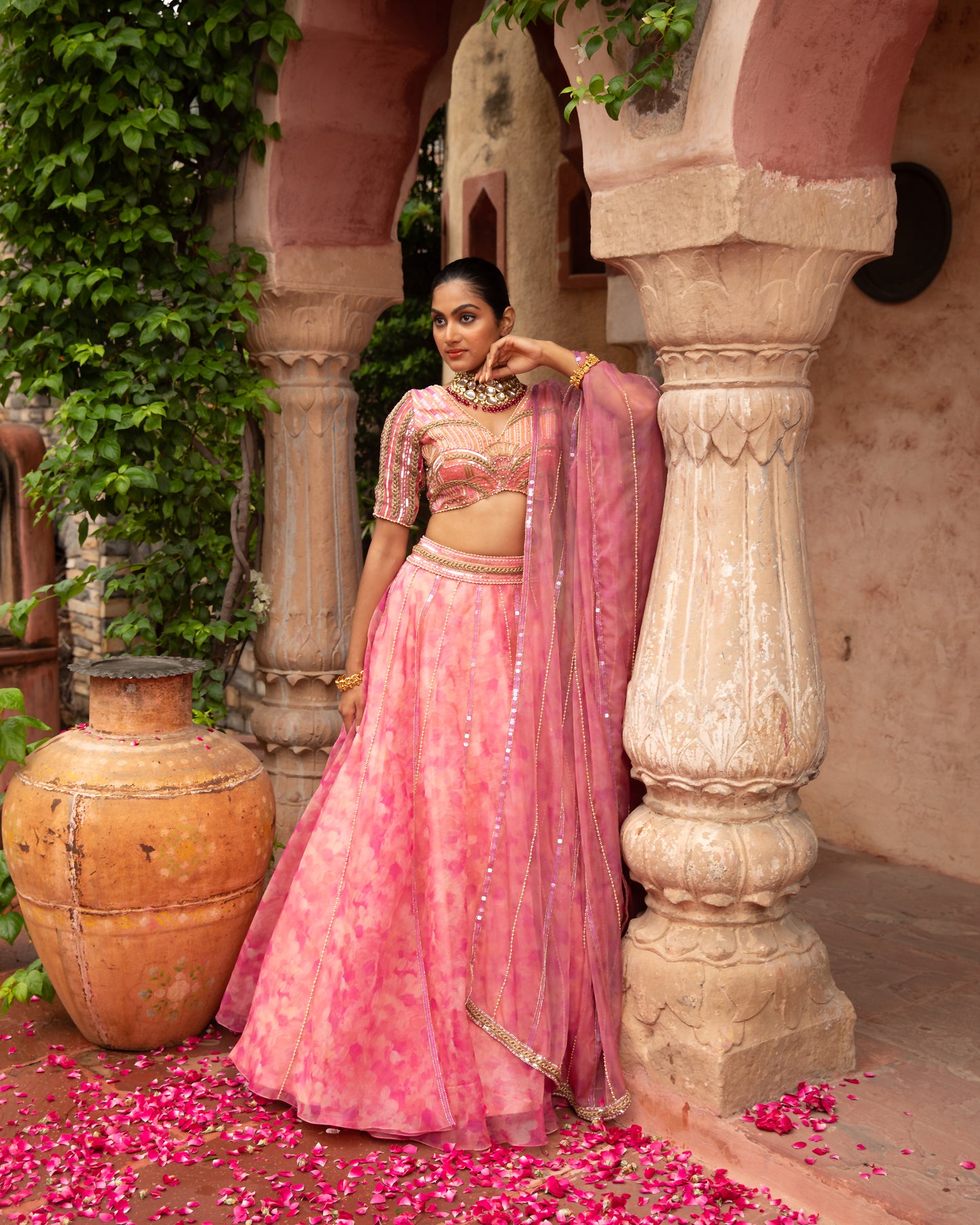 PEACH ORGANZA LEHENGA