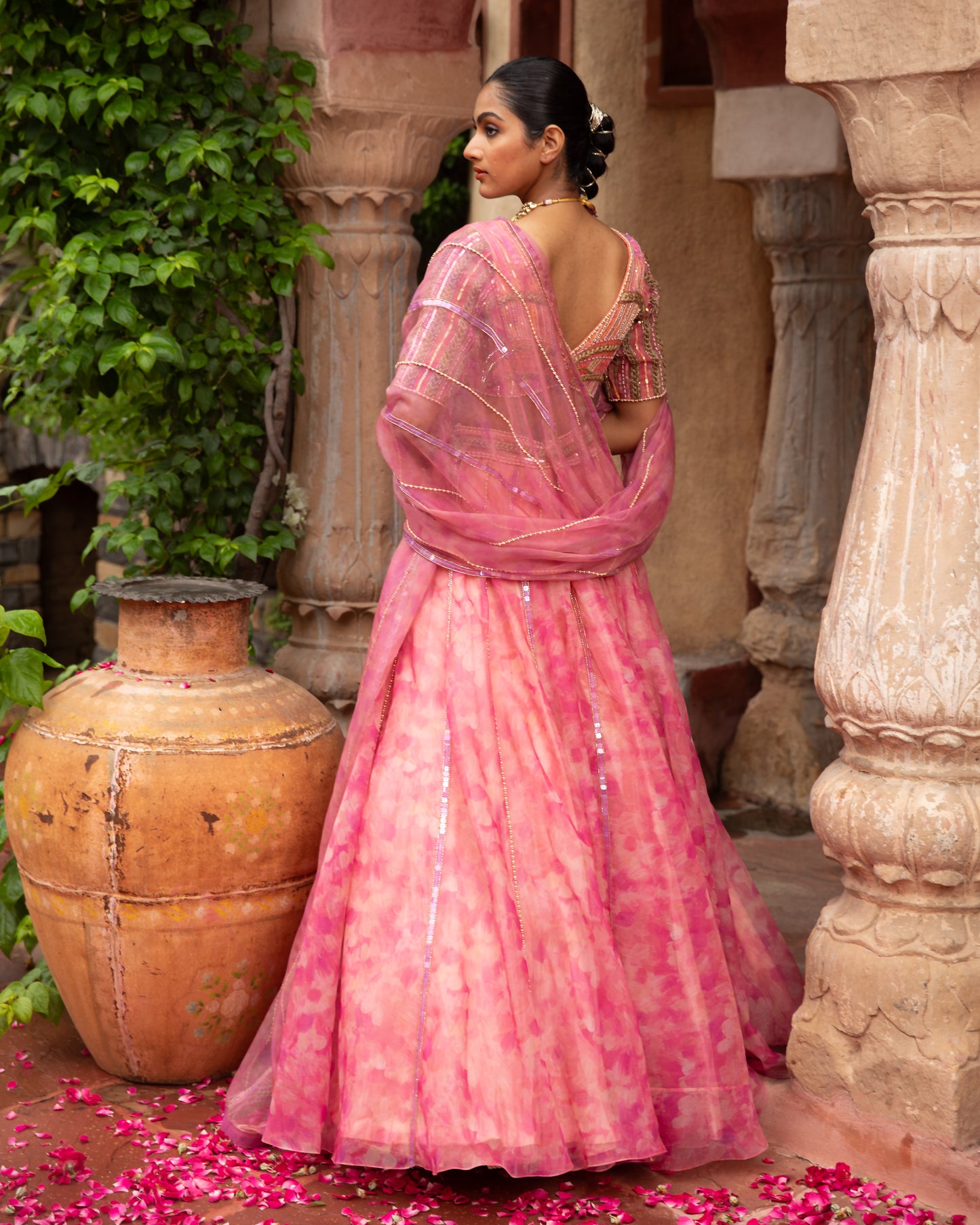 PEACH ORGANZA LEHENGA