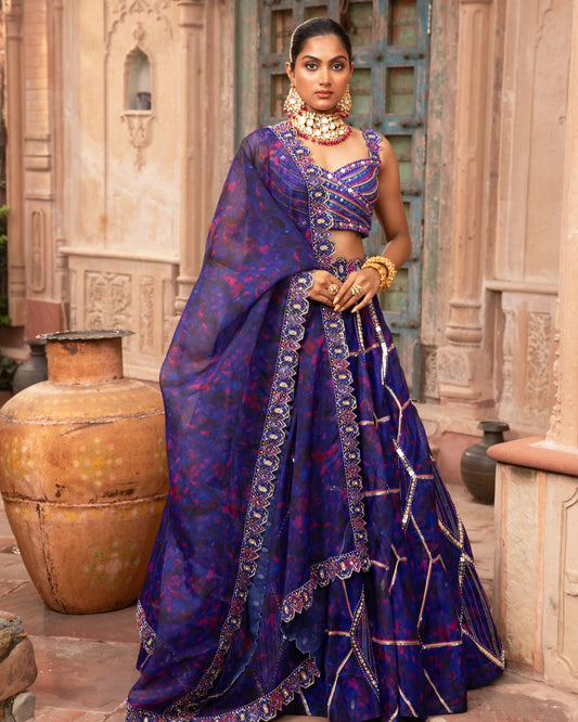 ELECTRIC BLUE ORGANZA LEHENGA