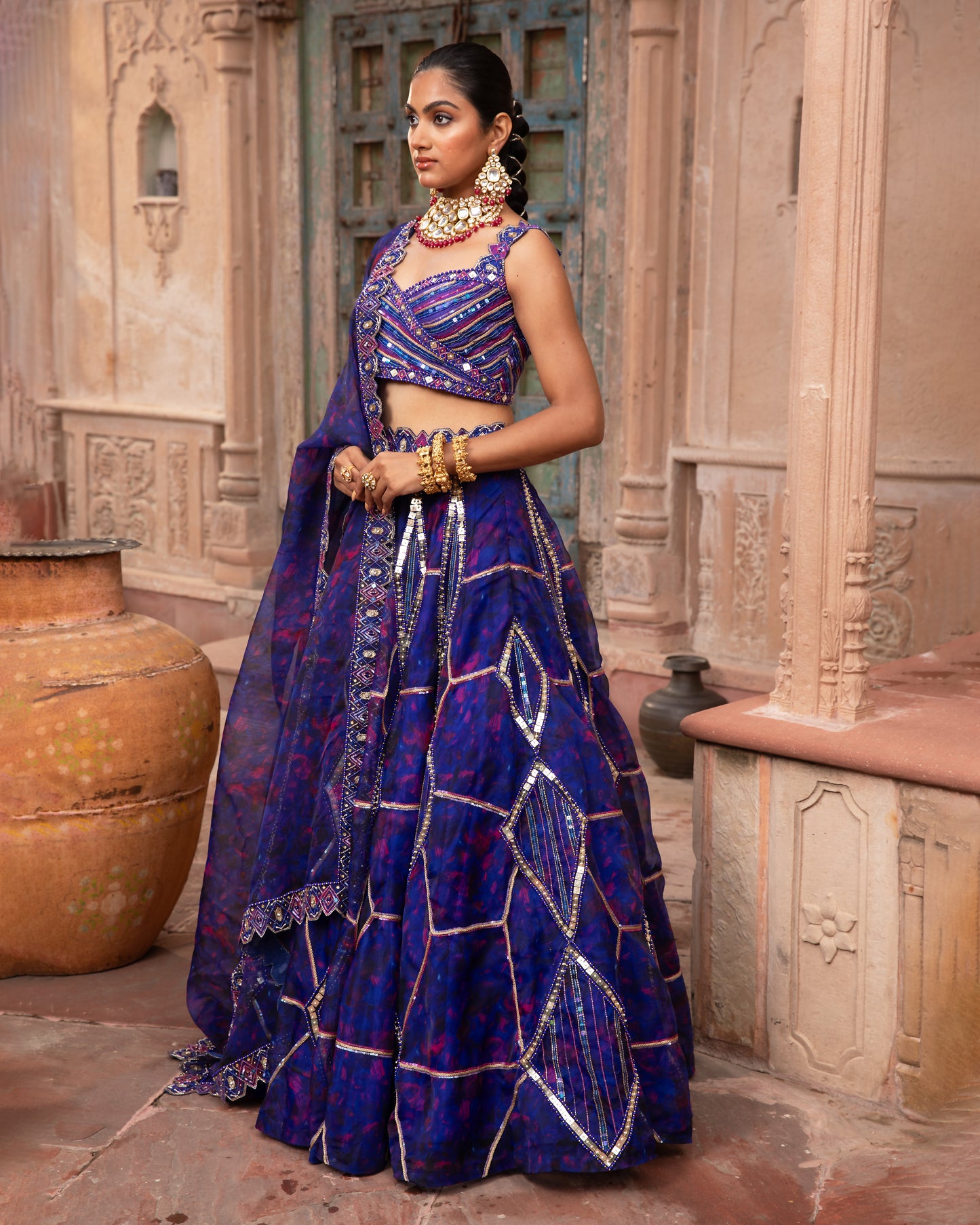 ELECTRIC BLUE ORGANZA LEHENGA