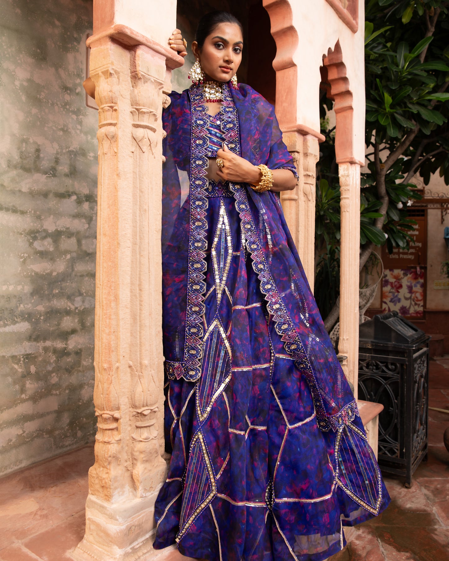 ELECTRIC BLUE ORGANZA LEHENGA