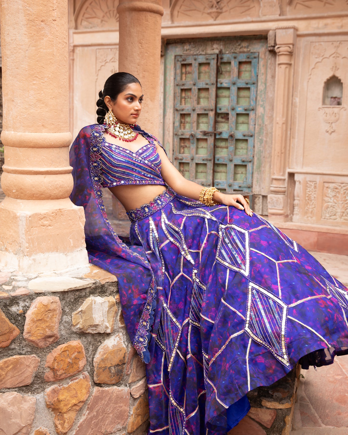 ELECTRIC BLUE ORGANZA LEHENGA