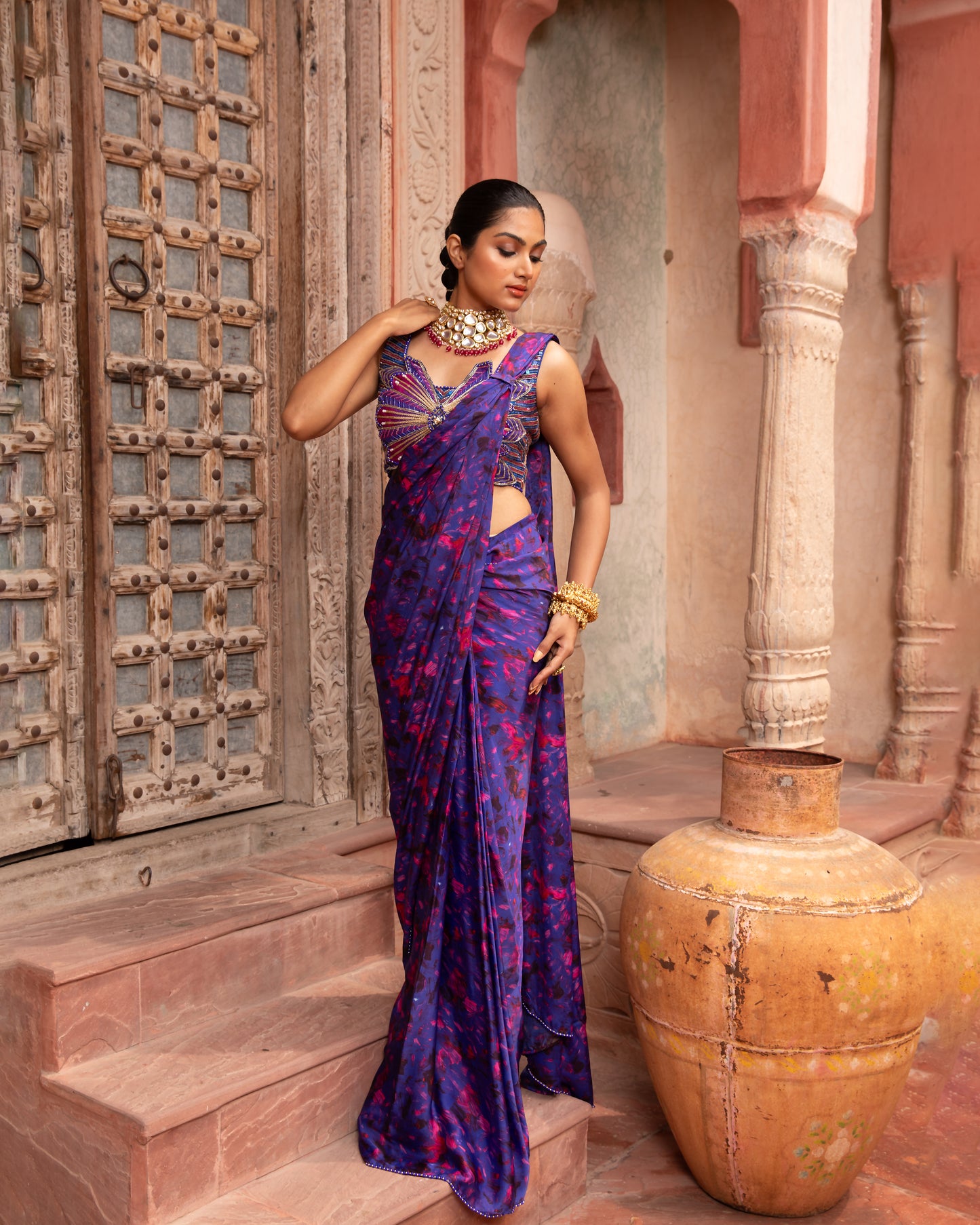 PURPLE SATIN SAREE