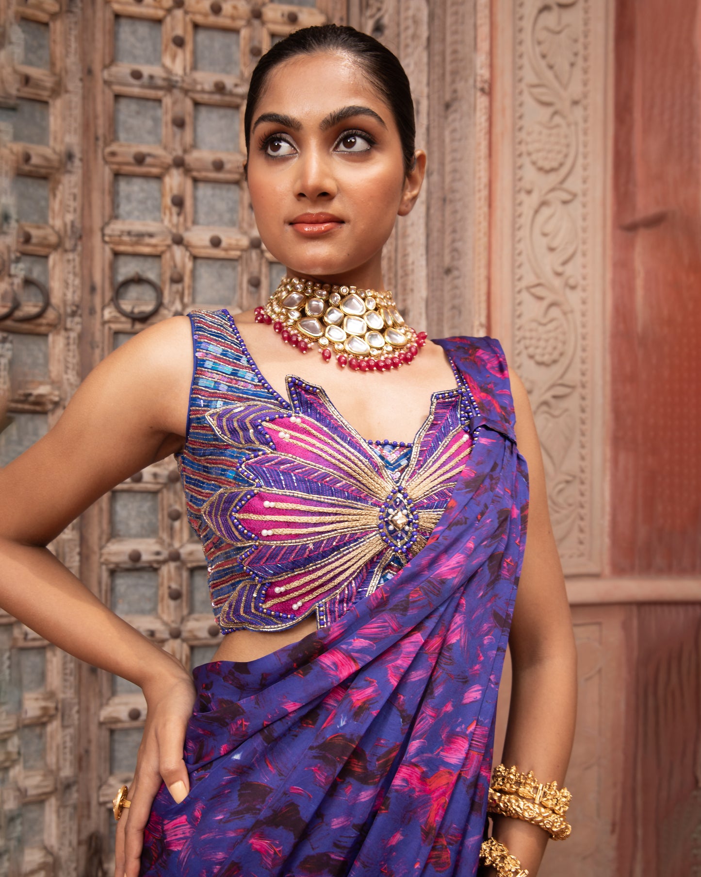 PURPLE SATIN SAREE