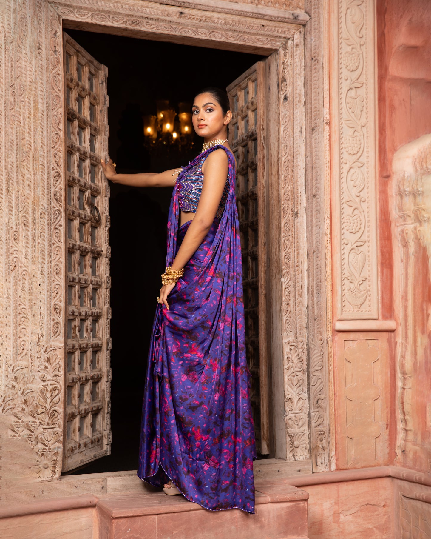 PURPLE SATIN SAREE