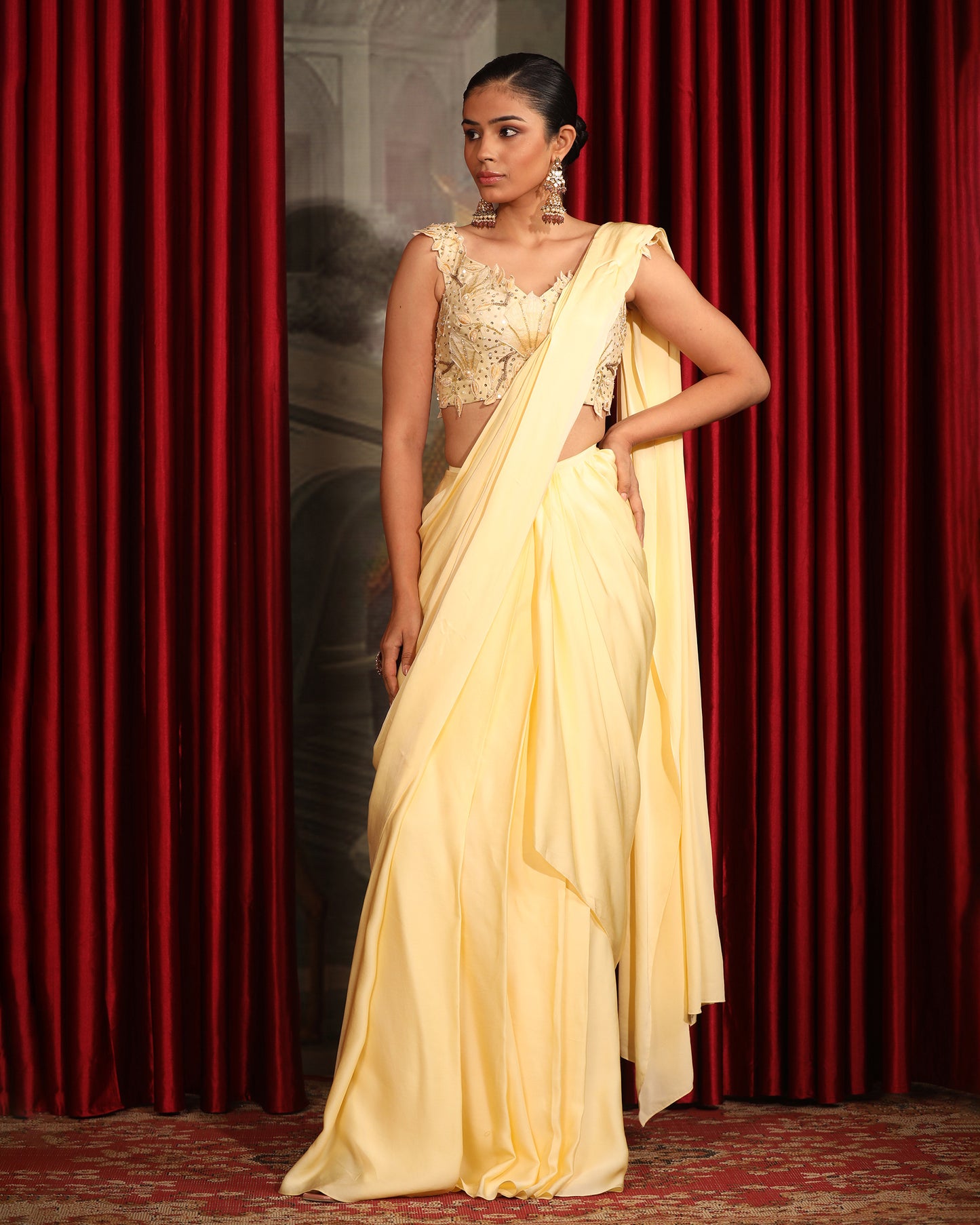 PASTEL YELLOW PRE-STITCHED SAREE