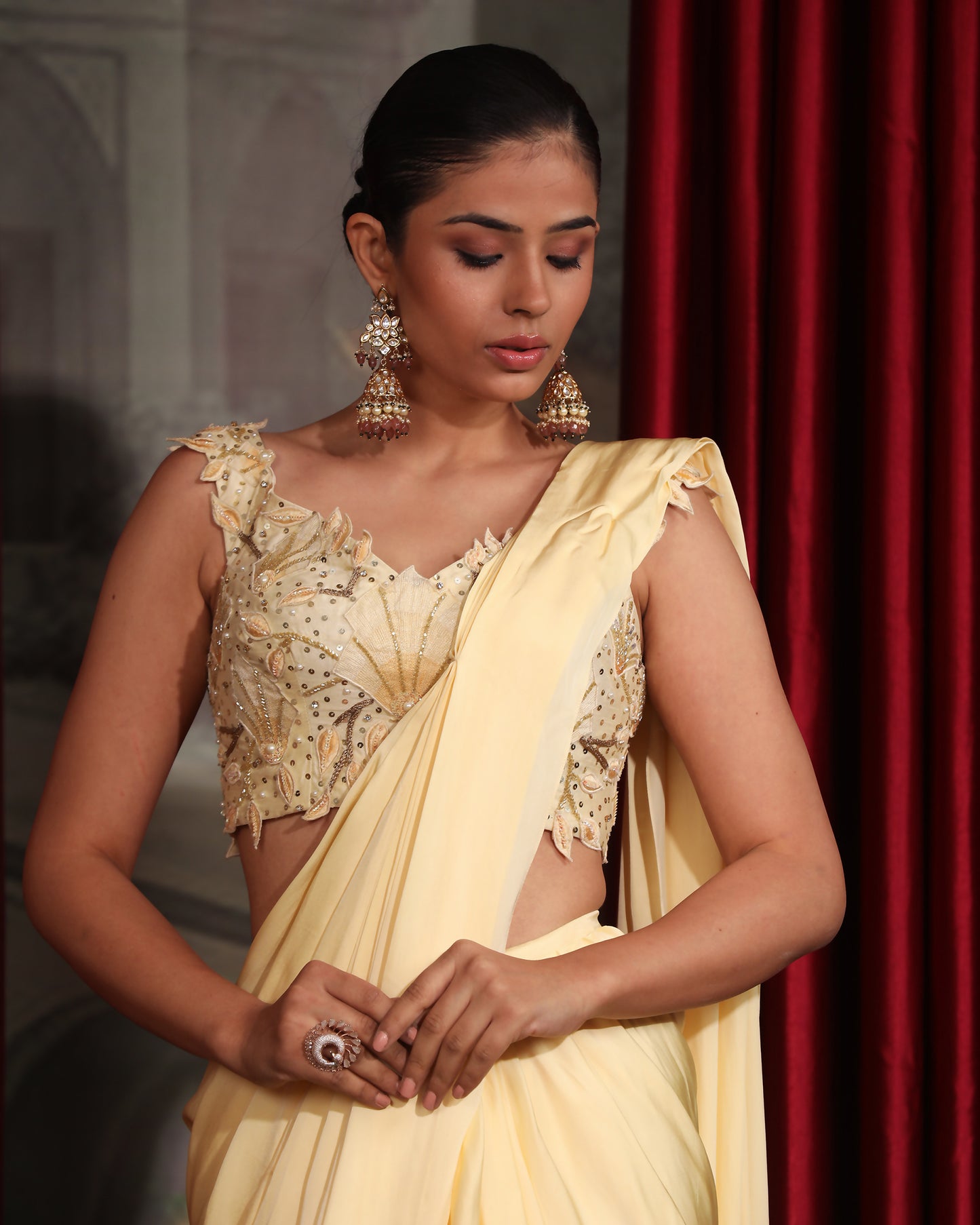 PASTEL YELLOW PRE-STITCHED SAREE