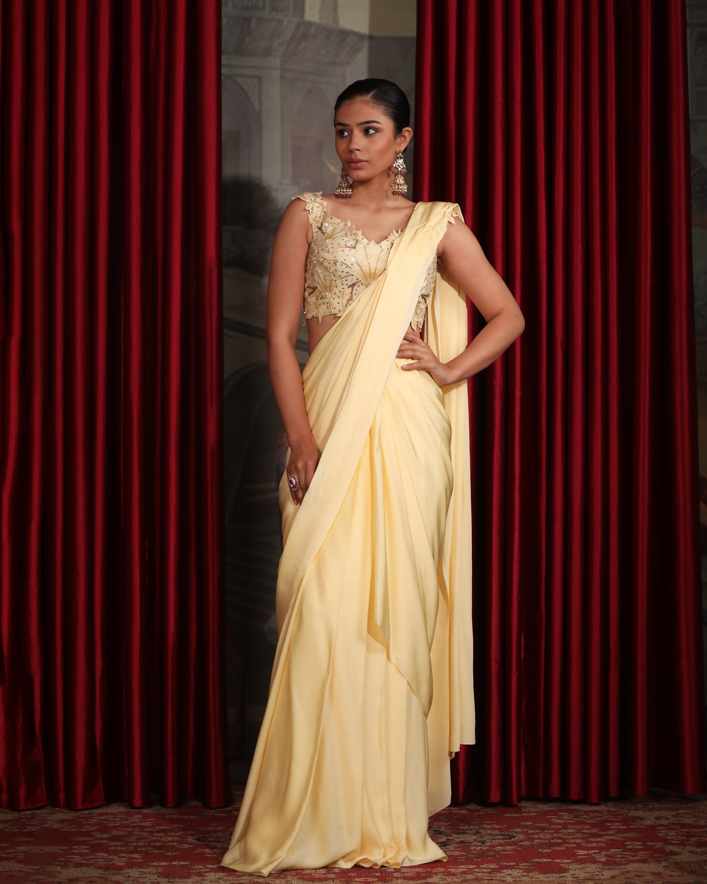 PASTEL YELLOW PRE-STITCHED SAREE