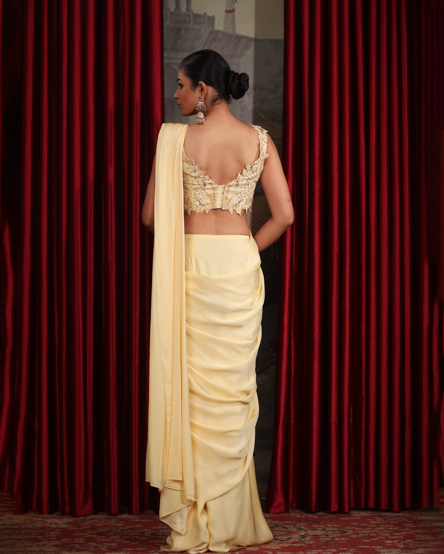 PASTEL YELLOW PRE-STITCHED SAREE