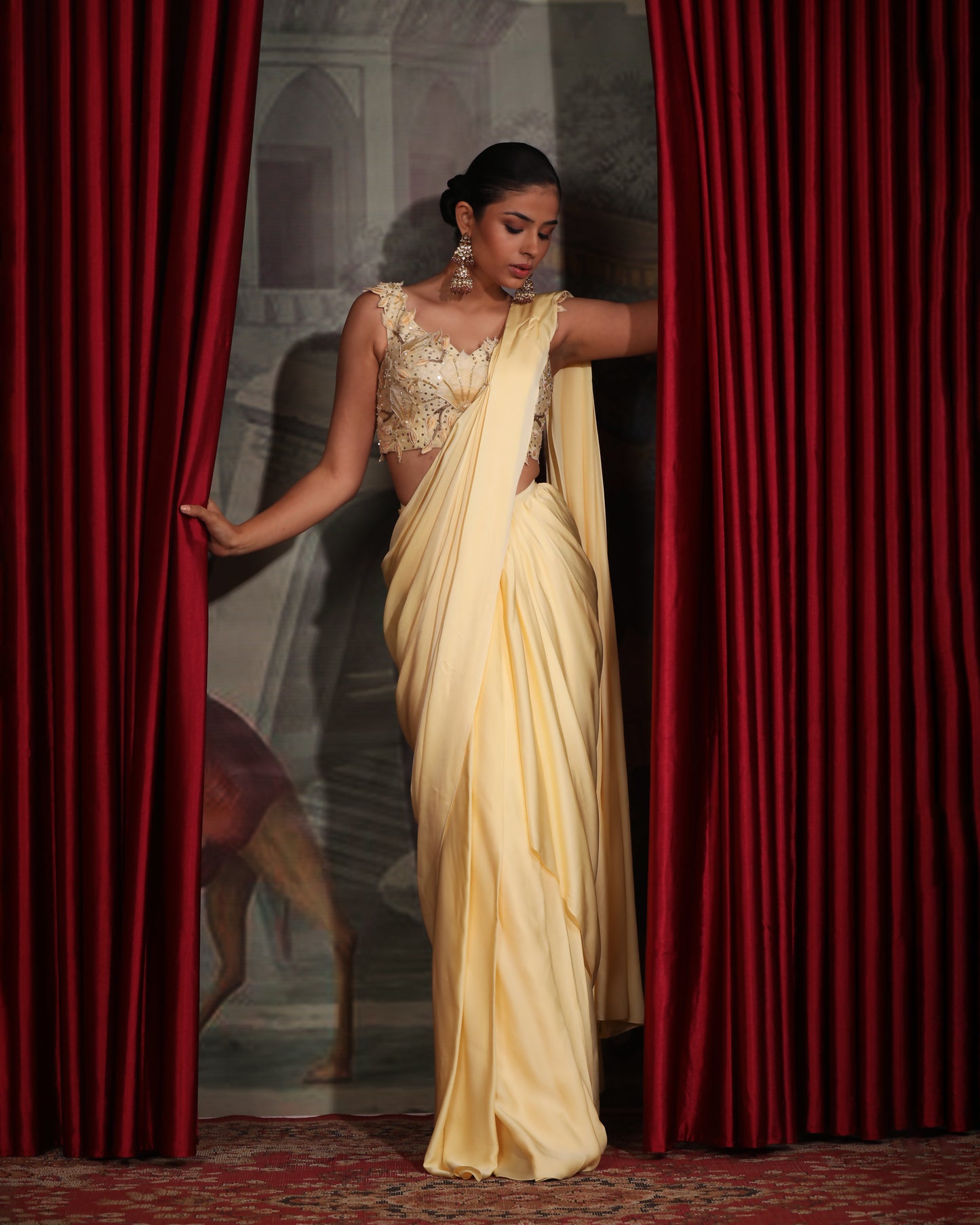 PASTEL YELLOW PRE-STITCHED SAREE